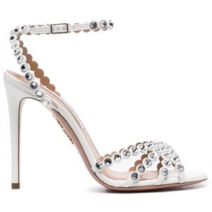 Aquazzura Tequila 105 White Crystal Embellished Heels